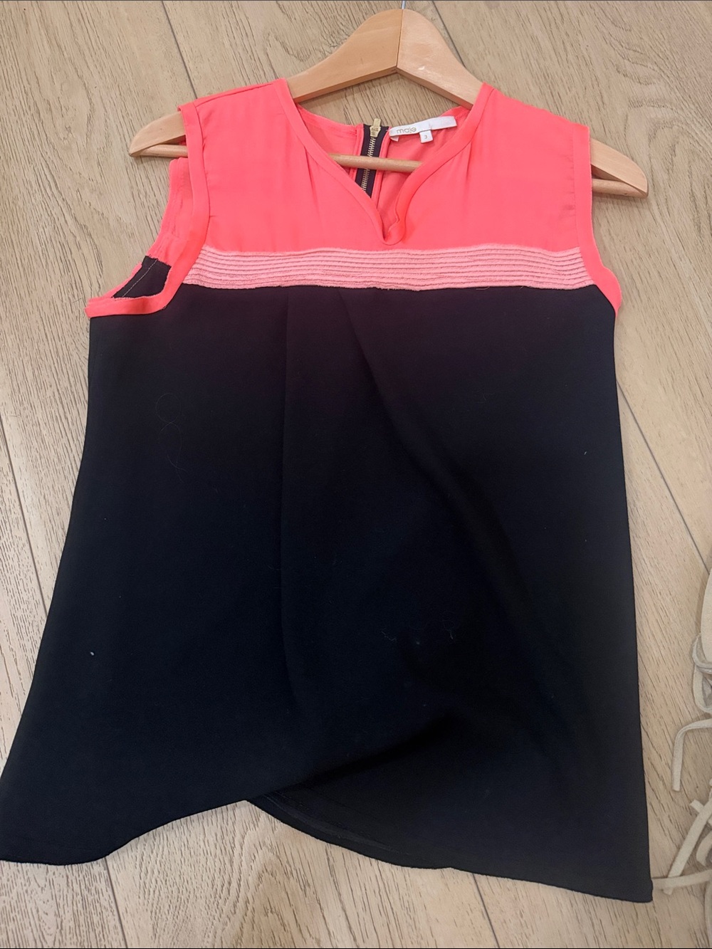 Maje Coral and Black Sleeveless Colorblock Camisole